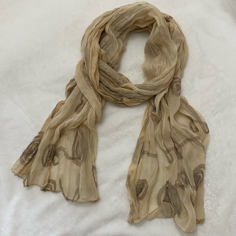 Cream Beige Printed Rectangle Hijab Scarf